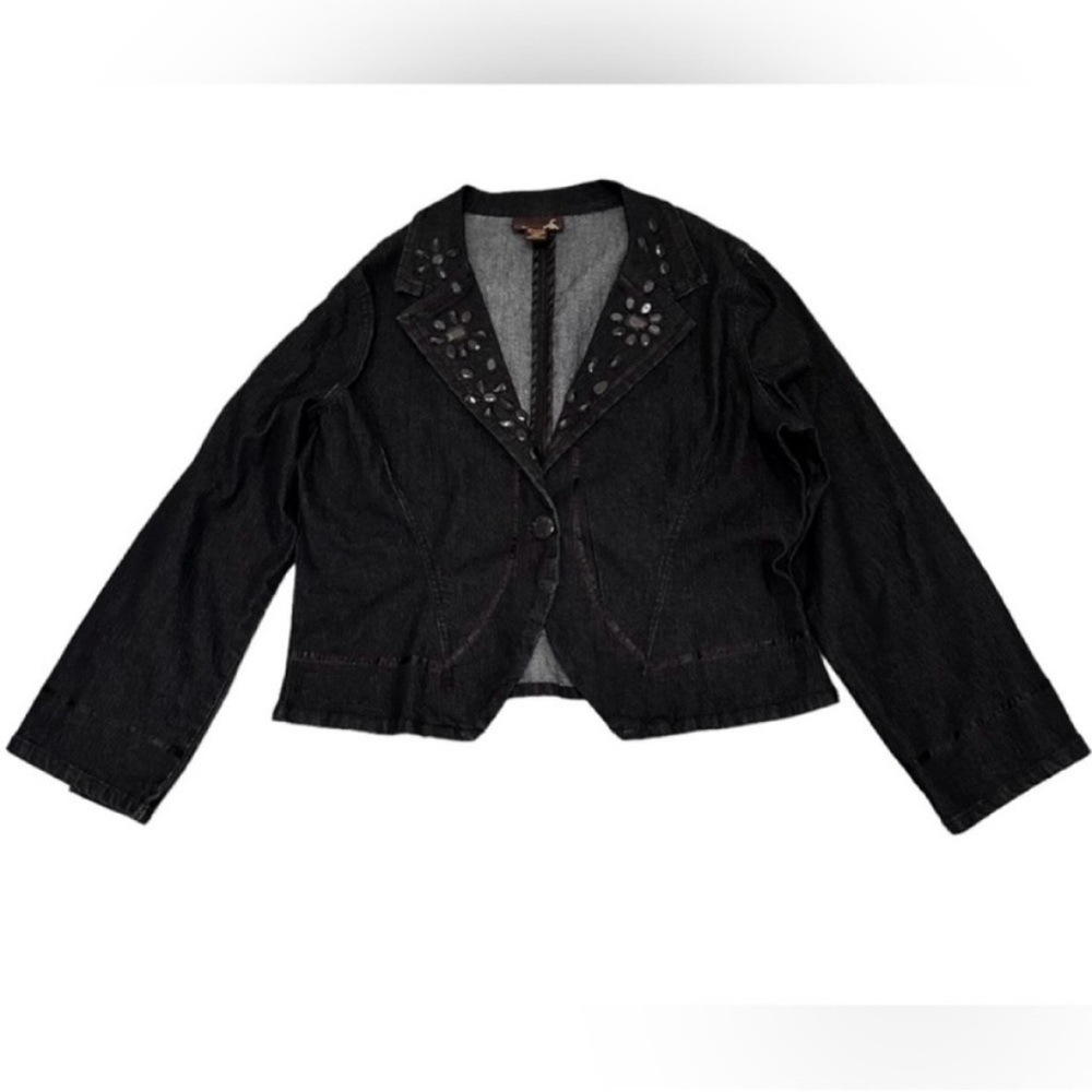 🔥 ASHLEY STEWART Black Denim Rhinestone Jacket/Blazer - Size 16 - Picture 3 of 5